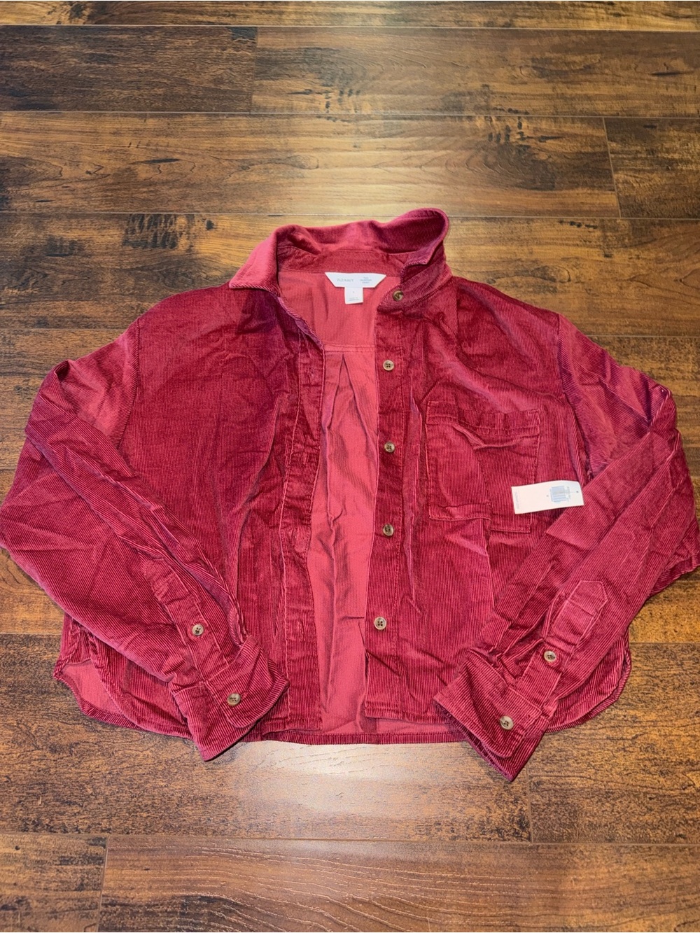 Old Navy Burgundy Red Corduroy Button-Down Shirt Cropped Jacket